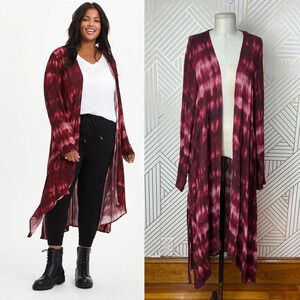 Torrid Wine Tie Dye Gauze Long Kimono Plus‎ Size 1X
